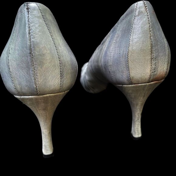 Hugo Boss Heels Italy Sz 38 EU/7.5 US Gray Reptile Leather Peep Toe Pump Shoes - Picture 7 of 13